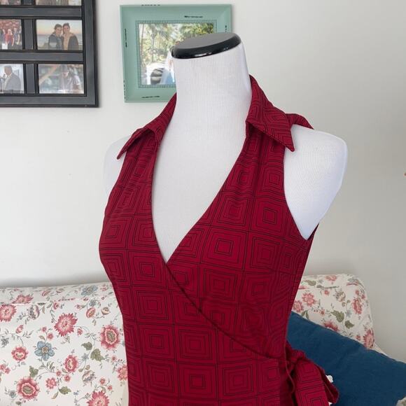 Express Red & Black Print Wrap Dress, Size 1/2 - Picture 2 of 8